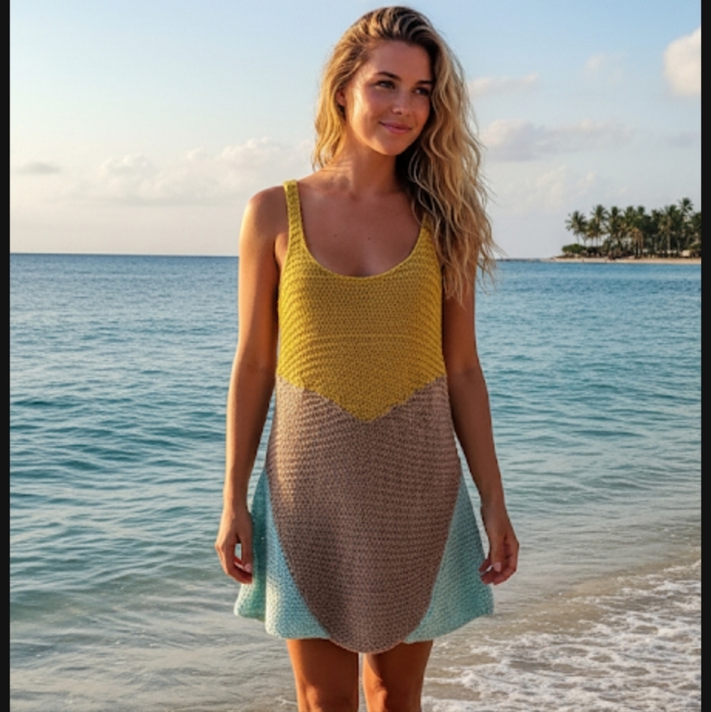 All that remains 100% cotton crochet knit mini dress 10 medium